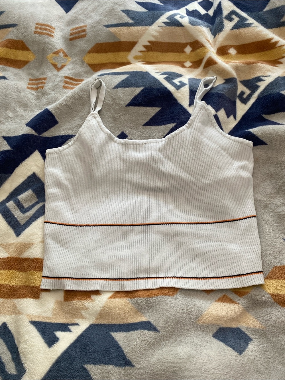 Forever 21 White Ribbed Cropped Camisole with Thin Black and Brown Stripes